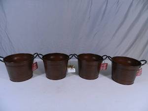lot 78 image: 4 New Brushed Copper 8 inch Washtub Planters