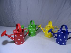 lot 123 image: 4 New Cute Polka Dot Metal Watering Cans