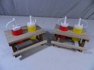 lot 135 image: 2 New Mini Picnic Table Condiment Tables