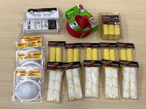 lot 39 image: Box Of Assorted New Roller Covers, Dust Masks, Paint Can Pour & Store Lids, Etc