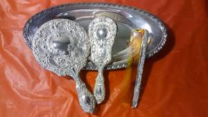lot 12 image: Vintage 4 Piece Silver Vanity Set