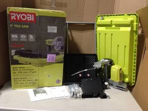 lot 13 image: RYOBI 9 Amp Corded 7 in. Overhead Wet Tile Saw &nbspin good condition
