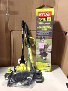 lot 24 image: RYOBI ONE 18-Volt Lithium-Ion Cordless String TrimmerEdger - 4.0 Ah Battery and Charger Included &nbspin good condition