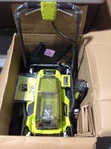 lot 28 image: 18 in. 40-Volt 2-in-1 Lithium-Ion Cordless Battery Walk Behind Push Mower 4.0 Ah BatteryCharger Included &nbspin good condition