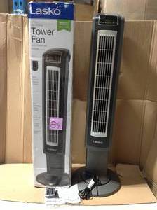 lot 84 image: Lasko 42 Wind Curve 3-Speed Oscillating Tower Fan with Fresh Air Ionizer and Remote Control, Model T42950, Black &nbspin good condition