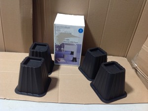 lot 81 image: 4pc USB Power Bed Risers - Black -  6.5x6.5x6 - Room Essentials &nbspin good condition