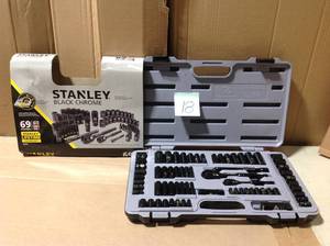 lot 18 image: Stanley 14 in. & 38 in. Drive Black Chrome Laser Etched SAE Mechanics Tool Set (69-Piece) &nbspin good condition