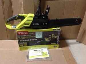 lot 19 image: RYOBI 16 in. 40-Volt Brushless Lithium-Ion Cordless Chainsaw (Tool Only) &nbspin good condition