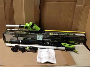 lot 23 image: Earthwise 20 in. 20-Volt Lithium-Ion Cordless Pole Hedge Trimmer - 2 Ah Battery and Charger Included &nbspin good condition