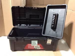 lot 70 image: Husky 26 in. Plastic Portable Tool Box with Metal Latches in Black &nbspin good condition