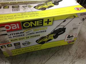 lot 101 image: RYOBI 16 in. One 18-Volt Lithium-Ion Hybrid Walk Behind Push Lawn Mower - Two 4.0 Ah BatteriesCharger Included in good conditions