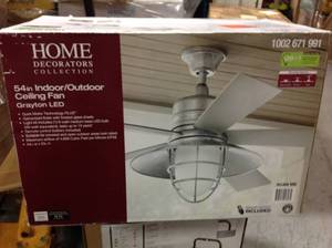 lot 106 image: Grayton 54 in. LED IndoorOutdoor Galvanized Ceiling Fan with Light Kit and Remote Control in good conditions