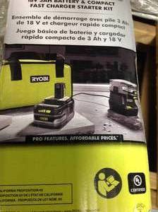 lot 109 image: RYOBI 18-Volt ONE LITHIUM HP 3.0 Ah Battery (2-Pack) Starter Kit with Charger and Bag in good conditions