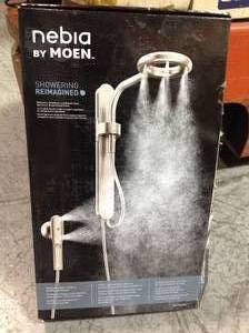 lot 113 image: Nebia by Moen 1-Spray 8 in. Dual Shower Head and Handheld Shower Head with Magnetic Dock in Spot Resist Brushed Nickel by  MOEN in good conditions