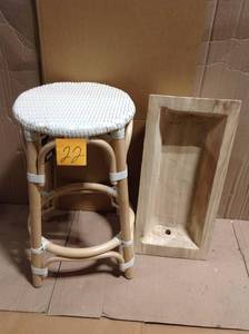 lot 22 image: Perry Rattan Backless Woven Counter Stool White &nbspin good condition
