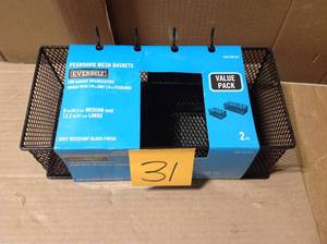 lot 31 image: Steel Mesh Pegboard Basket in Black(2-Pack) &nbspin good condition