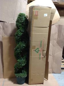 lot 33 image: National Tree Company 60 in. Double Cedar Artificial Spiral Tree with Green Round Growers Pot &nbspin good condition