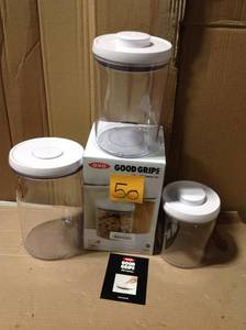 lot 50 image: Oxo Food Storage Containers, 3 Piece Round Pop Canister Set &nbspin good condition