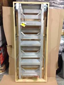lot 105 image: WERNER 8 ft. - 10 ft., 22.5 in. x 54 in. Universal Fit Aluminum Attic Ladder with 375 lb. Maximum Load Capacity IN GOOD CONDITIONS