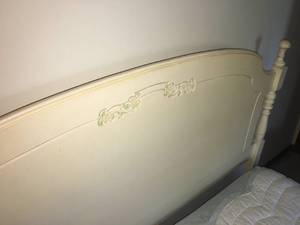 lot 26 image: Engraved Solid Wood Full Sized Headboard and Frame Set