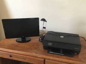 lot 33 image: HP Envy 4500 Printer, Acer 200HL Monitor and Work Station Lamp