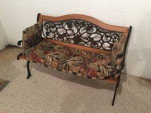 lot 64 image: 50 x 32 x 24 Wood Framed Steel Bench with Cushion