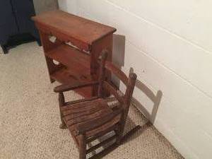 lot 68 image: Decorative Wooden Heart Shaped Shelf & Child Rocking Chair
