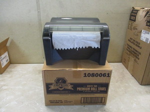 lot 81 image: Merfin Paper Towel Dispenser with 2 additional replacement rolls in addition to the one in the dispenser.