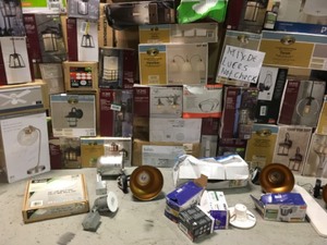 lot 3 image: ASSORTED HAMPTON BAY HOME DECOR COLLECTION LIGHTSCEILING LIGHT FANS CUSTOMER RETURNS SEE PICS