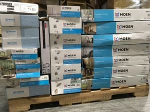 lot 8 image: PALLET WITH MOEN COMPLETE FAUCET SETS SEE PICS