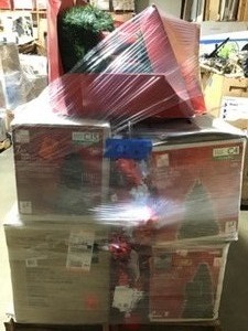 lot 51 image: Pallet wth Christmas Trees and assoted decotrations not used