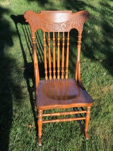lot 139 image: Vintage Solid Wood Pressed Back Rocking Chair