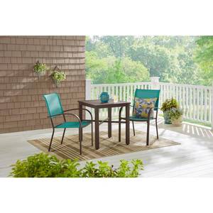 Mix and Match Stationary Stackable Steel Split Back Sling Outdoor Patio Dining Chair in Haze Teal Blue (2-Pack)