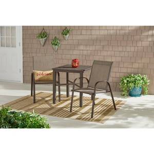 Mix and Match Dark Taupe Steel Sling Outdoor Patio Dining Chair in Riverbed Taupe Tan (2-Pack)