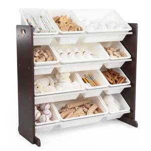 Espresso Collection Espresso and White Kids Toy Storage Organizer with 12 Plastic Bins