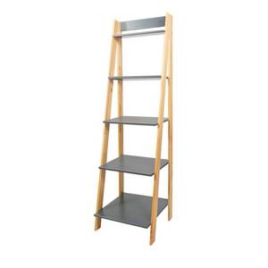 62.2 in. NaturalGray Wood 5-shelf Ladder Bookcase with Open Back