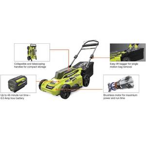 Ryobi 20 in. 40-Volt Brushless Lithium-Ion Cordless Battery Walk Behind Push Lawn Mower. Used.  No bag. Tool only.