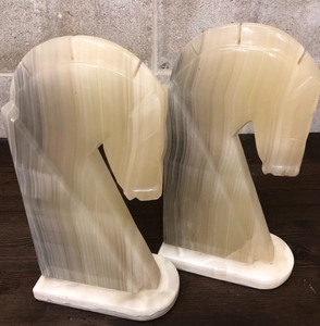 lot 64 image: Carved Marble Horse Bookends