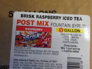 lot 236 image: 5 Gallon Brisk Raspberry Iced Tea P...