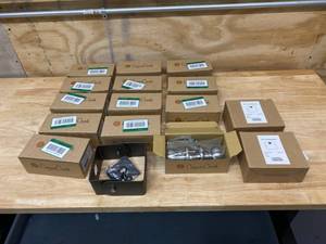 lot 60 image: COPPER CREEK Lot of Thirteen- Colonial Satin Stainless Privacy BedBath Door Knobs and PROBRITE Lot of Two- Adjustable Heavy Duty Steel Trunnion Brackets for LED Flood Lights