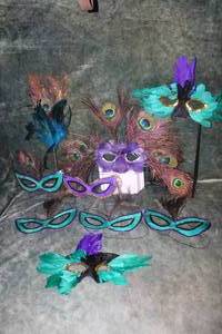 lot 95 image: Variety of Feather Mardi Gras Masks