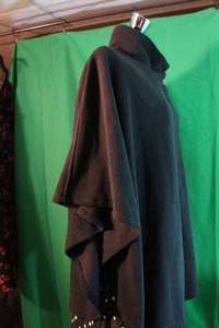 lot 71 image: Basic Black Shawl with Button and Attached Scarf