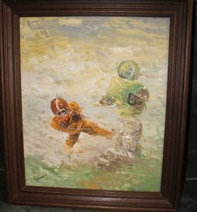 lot 67 image: Original Oil on Canvas Painting - Football Players by Revoone