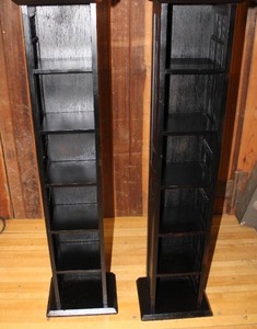 lot 74 image: Black Wood & Rattan PillarColumn Shelves