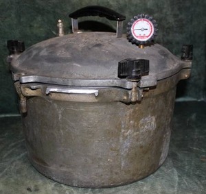 lot 111 image: Huge & Heavy Galvanized Metal Pressure Cooker