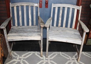 lot 70 image: Pair of Distressed Wood Outdoor Chairs