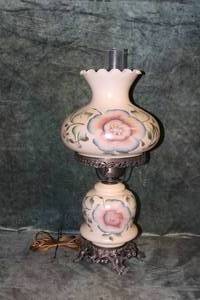 lot 59 image: Gorgeous Antique Hand Painted Hurricane Lamp