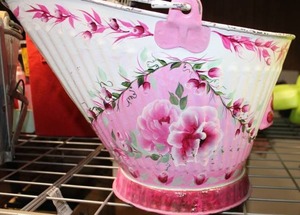 lot 185 image: Hand Painted Coal Bucket wAntique Wood Scoop