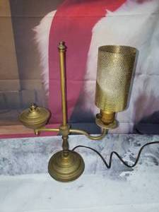Antique Brass Student Oil Lamp, Converted to Electric