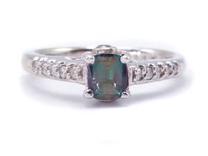 lot 1B image: Certified Natural Alexandrite and Diamond Estate Ring in 14k White Gold $5850